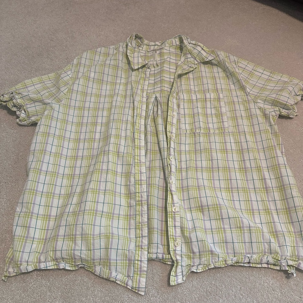 Anthropologie Plaid Short Sleeve Button-Up Shirt